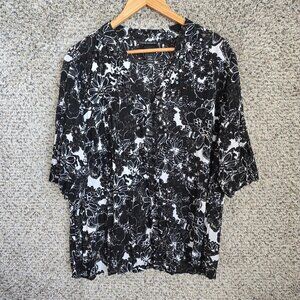 Lane Bryant Top Womens Plus 14/16 Black‎ Floral Print Blouse Sequin Ladies